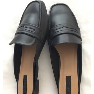 Black Loafer Mule Slides - Faux Leather