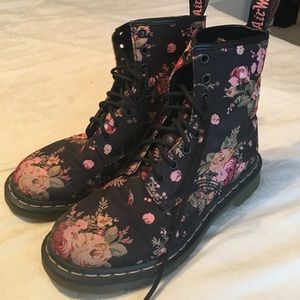 Dr Martens Docs floral 1460 black and pink boots