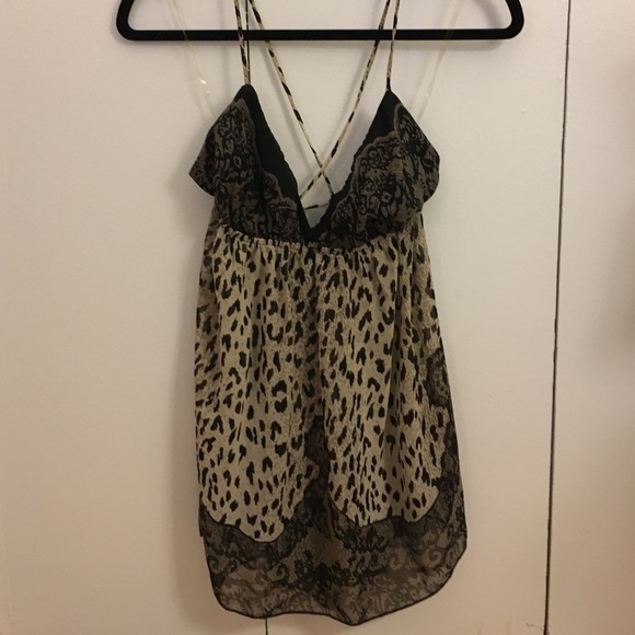 Lace and leopard print strappy cross cross tank