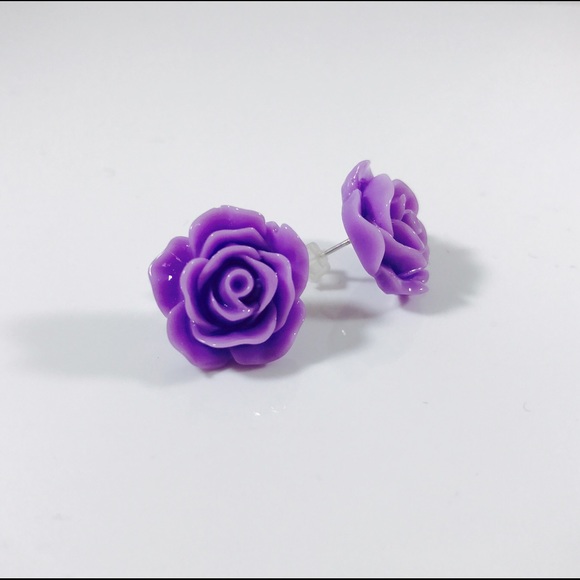 🎁💜Large purple rose earrings - Picture 2 of 4