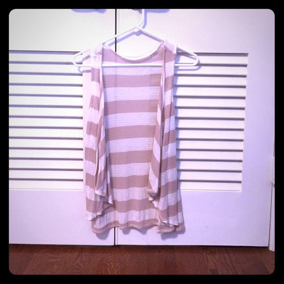 Khaki & White Striped Sleeveless Cardigan - Small