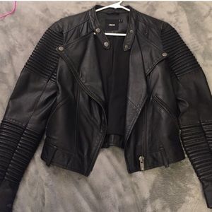 Black genuine leather biker jacket