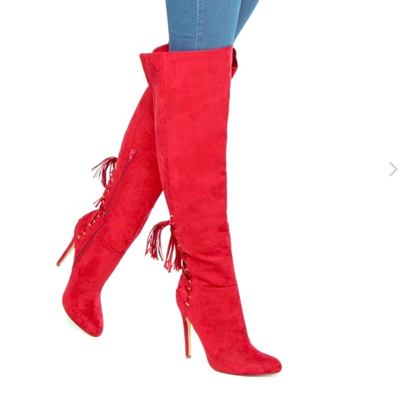 Red high heel over the knee boots