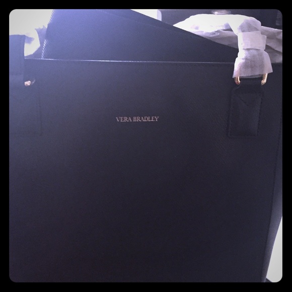 New Vera Bradley black leather tote w/dustbag.