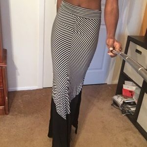 Striped Stretch Maxi Skirt w/ Slits