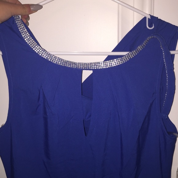 NWT! High-Low Blue Dress with Embellished Collar - Picture 2 of 2