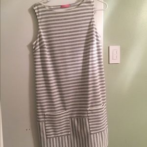 Grey & White striped dress. Isaac Mizrahi.