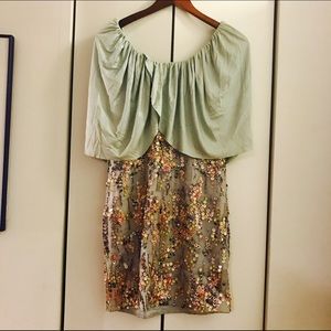 Silk jersey cape dress with sequin embellishment