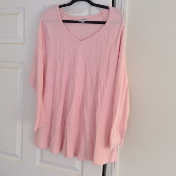 Plus size LONG pink waffle shirt - long sleeves