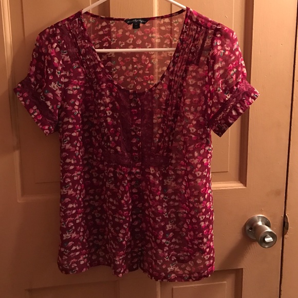 American Eagle blouse, floral maroon with lace