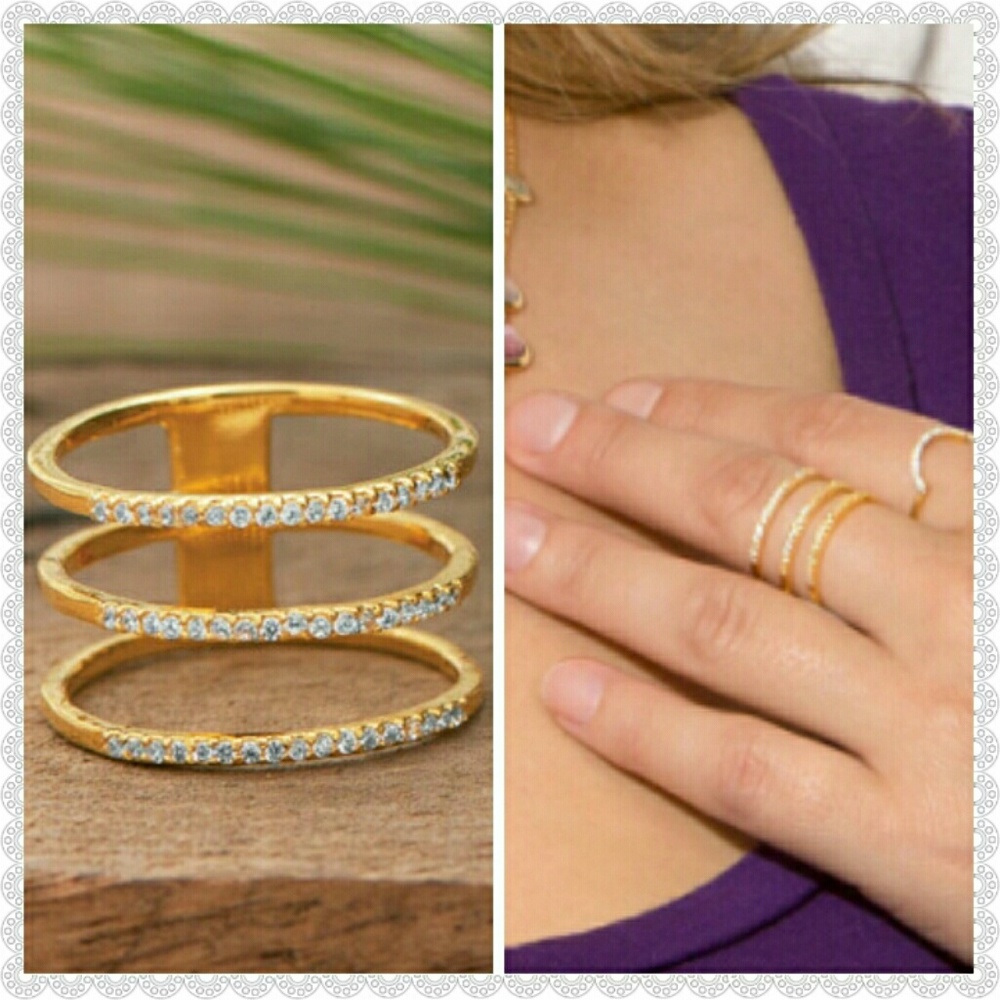 18K Gold Triple Row Ring