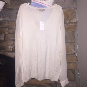 Banana Republic Vee Neck Sweater Wirh Sheer Arms
