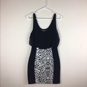 Express bodycon dress in black and zebra.