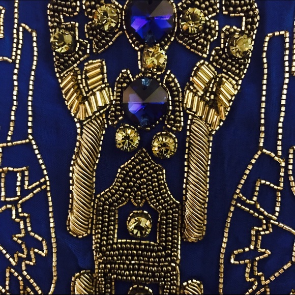 Hand beaded dark royal blue asymmetrical dress - Picture 3 of 3