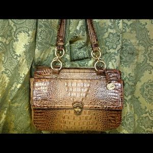 BRAHMIN BROWN GENUINE CROC LEATHER HANDBAG