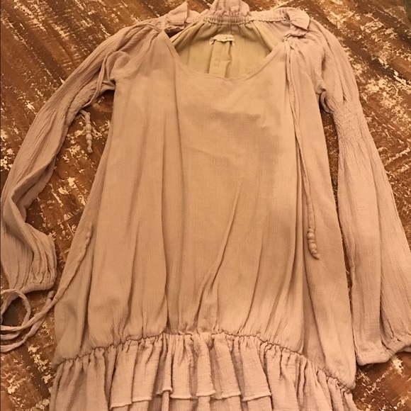 A'reve tan ruffley blouse
