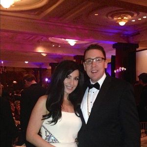 Badgley Mischka strapless cream gown