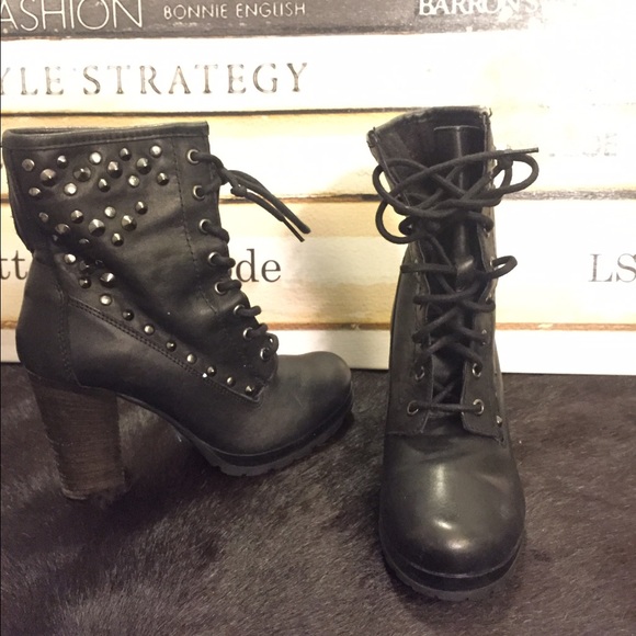 ALDO black leather studded bootie. Size 8