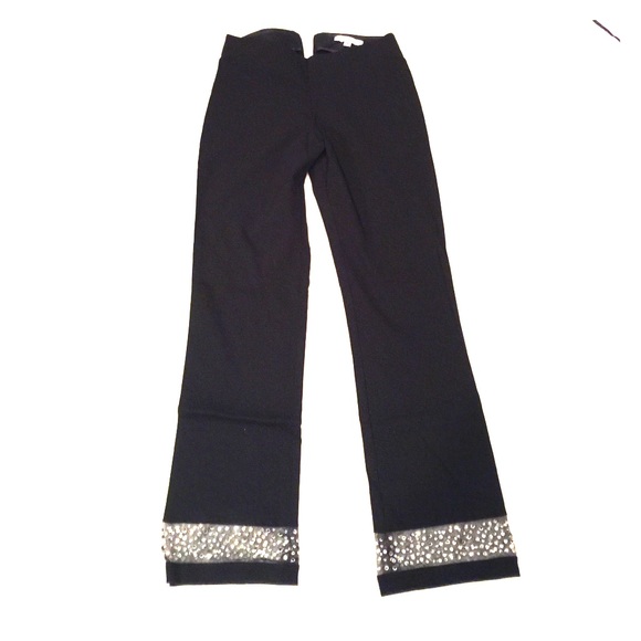 Black Straight Leg Pant with Embellished Ankle - Picture 1 of 2