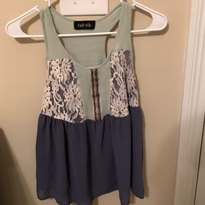 Blue FABRIK tank w/ lace and tribal detail!!