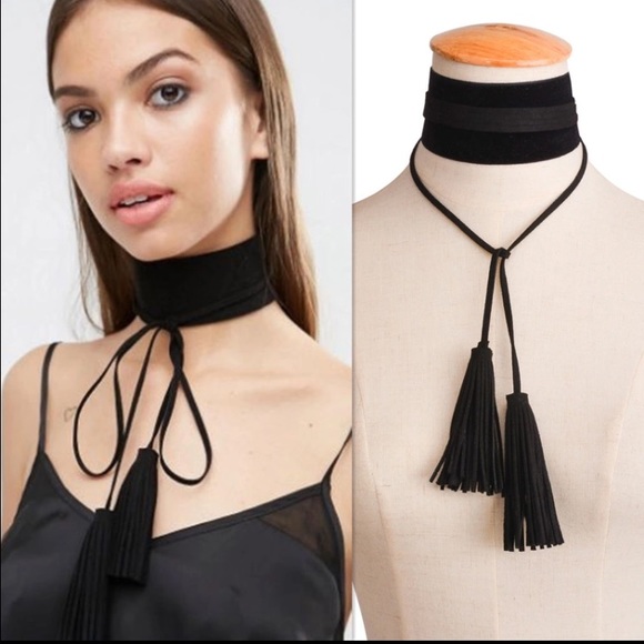 Wide lace choker Handmade tassels