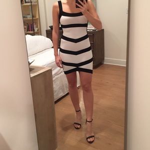 Bebe black and white bodycon dress