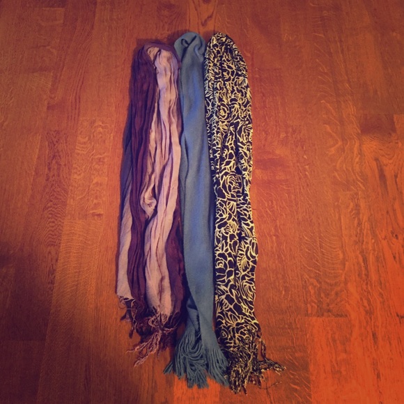 Scarf Bundle - Black & White Print, Blue, & Purple