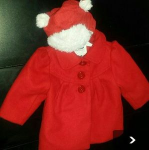 Infant girl red dress coat and hat