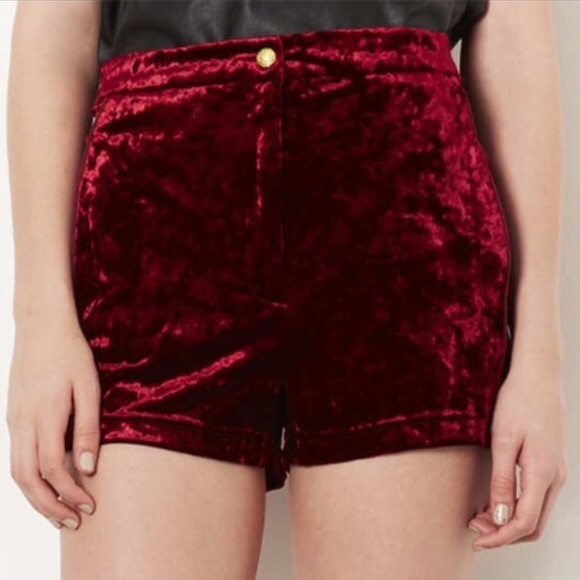 Topshop Pants - TOPSHOP Red Velvet Shorts