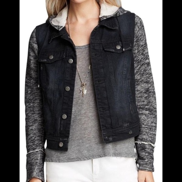 Free People Jackets & Blazers - NWT Free People Pumice Black Denim & Knit Jacket S