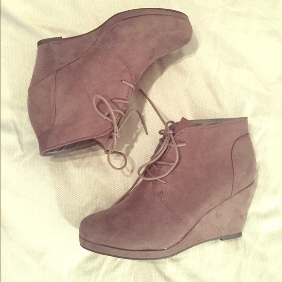 Gray Ankle Wedge Booties