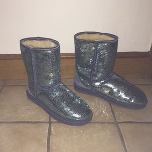 Light blue sequin uggs.