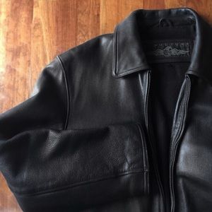 Express men's genuine black leather zip coat