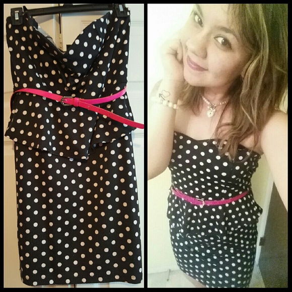 Polka Dot Strapless Peplum Dress