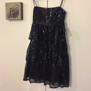 Black Sequined Tiered Mini Dress