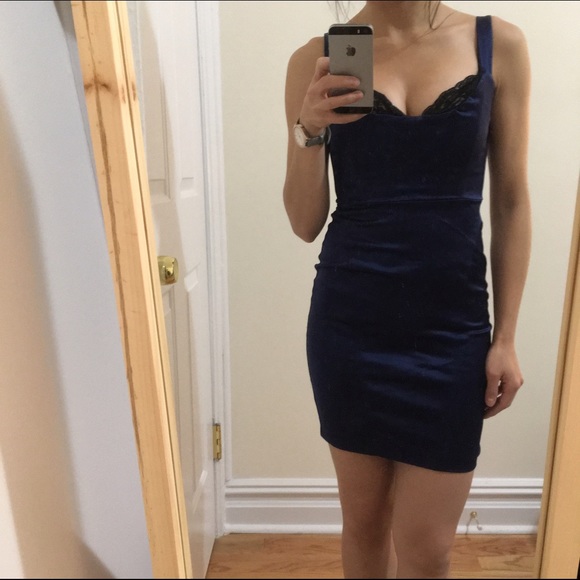 Bebe navy blue and lace bodice dress