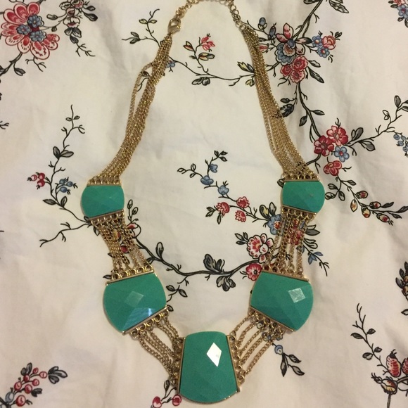 gold and sea foam green necklace