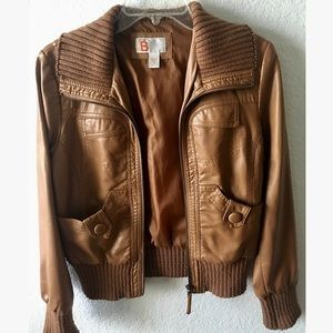 Faux Leather Jacket w/ Wool Trim