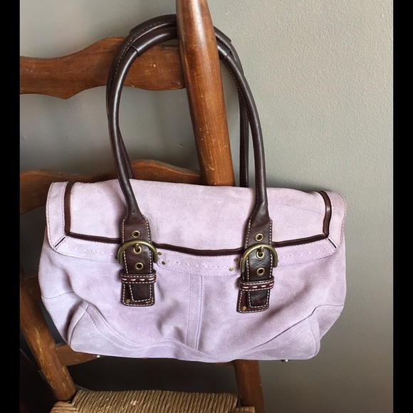 Coach lilac suede purse with chocolate leather