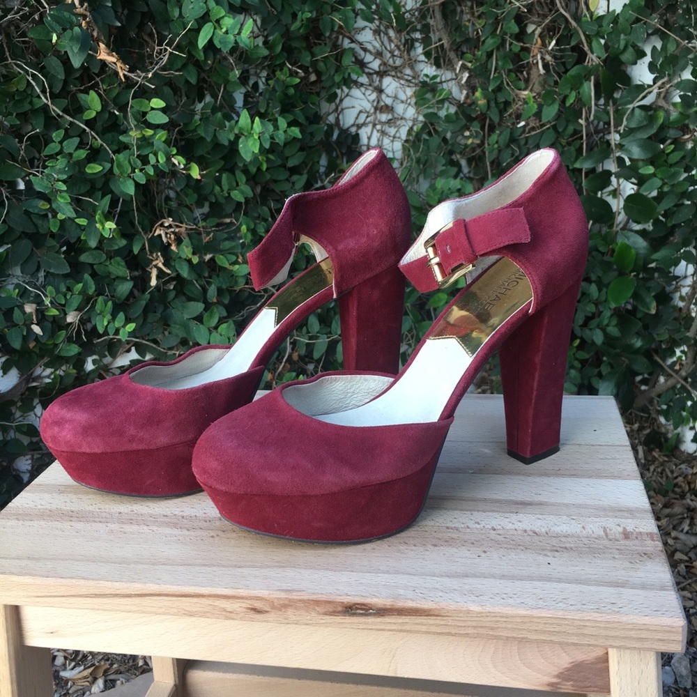 Michael kors suede platform burgundy red