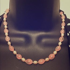 Pink Quartz and Pearl Beaded Necklace