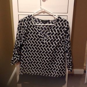 Navy blue and white printed tunic blouse