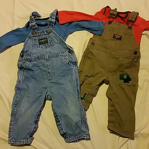 Two Oshkosh bibs with long sleeve onesies