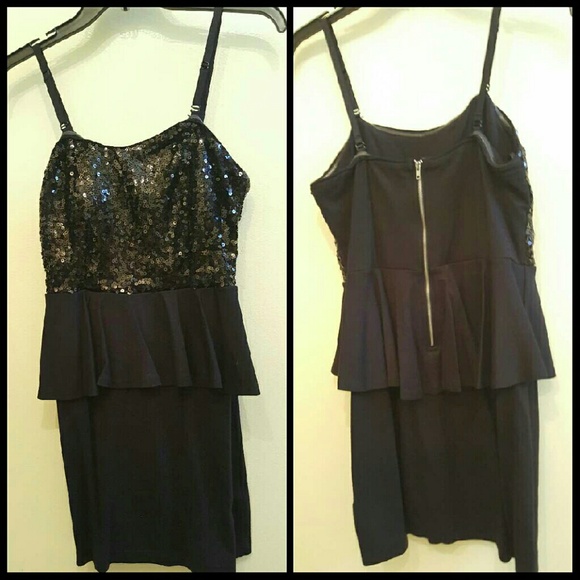 Black Sequined Peplum Dress