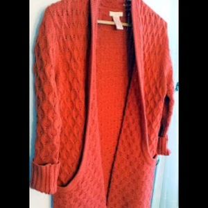 Long orange cardigan