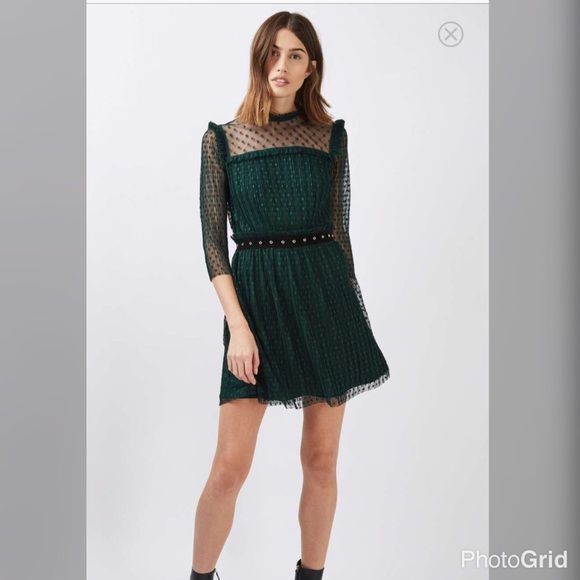 Emerald Topshop Holiday Star Mesh Skater Dress