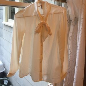 H&M sheer off white pussy bow blouse