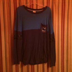PINK Long Sleeve Blue Top