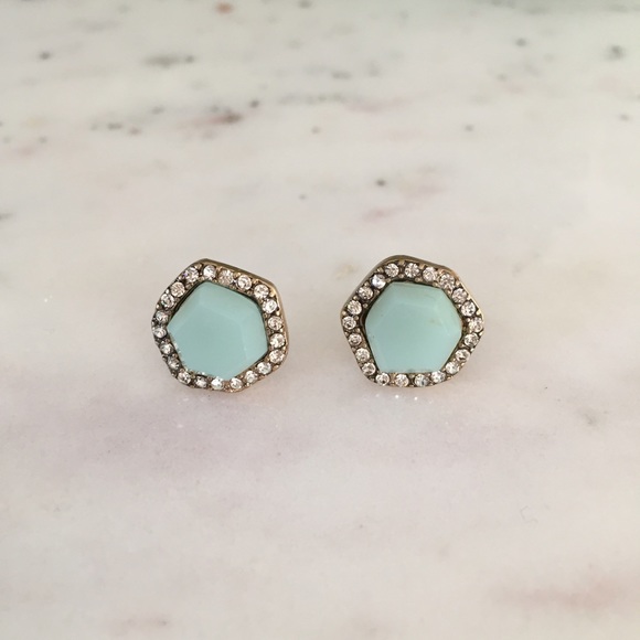 "Rachel" Earrings || Mint / Light Blue Pavé Studs - Picture 2 of 6