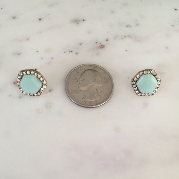 "Rachel" Earrings || Mint / Light Blue Pavé Studs - Picture 4 of 6